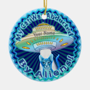Cerámica Adorno de Abducción de Gato Alien Espacial