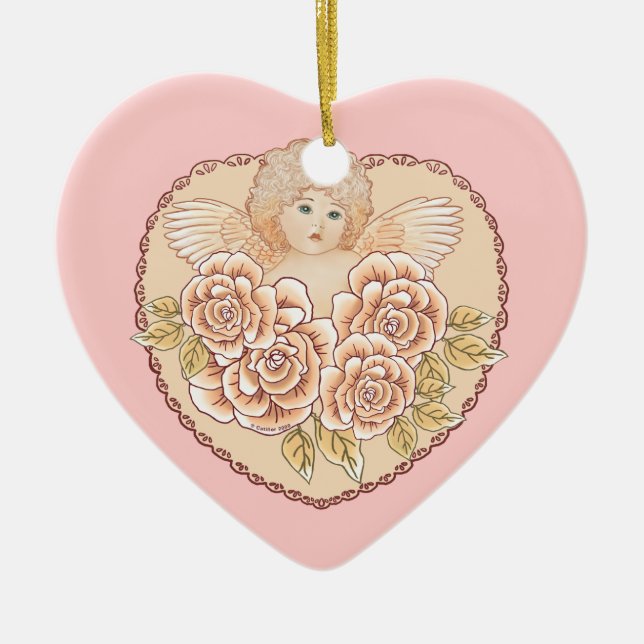 Cerámica Adorno de Ángel de Corazón Querubín (Frente)