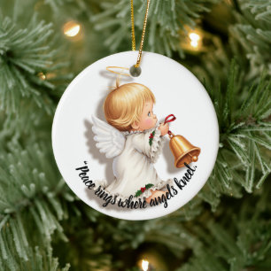 Cerámica Adorno de ángel de Navidad con una campana