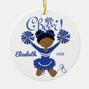 Cerámica Adorno de animadora afroamericana azul y blanco