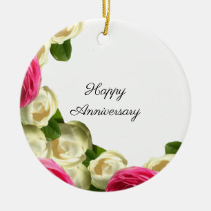 Cerámica Adorno de aniversario feliz de rosas