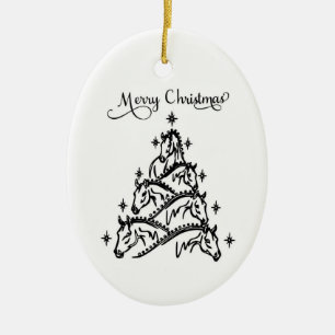 Cerámica Adorno de árbol de caballo negro y blanco