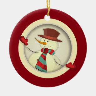 Cerámica Adorno de árbol de Navidad - Muñeco de nieve/Rojo