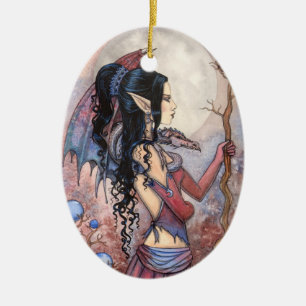 Cerámica Adorno de Arte Fantástico de Chica Dragón