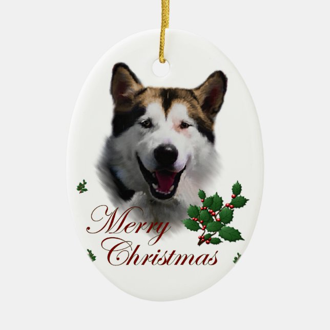 Cerámica Adorno de arte navideño de Alaskan Malamute (Frente)
