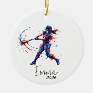 Cerámica adorno de béisbol de niña, adorno de béisbol