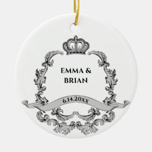 Cerámica Adorno de boda con cresta real vintage personaliza