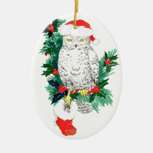 Cerámica Adorno de búho y calcetín caprichoso de Navidad
