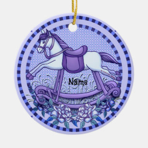 Cerámica Adorno de Caballo Mecedor de Rosas Purpura