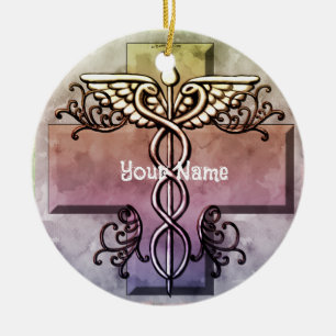 Cerámica Adorno de Caduceo de Cruz Pastel