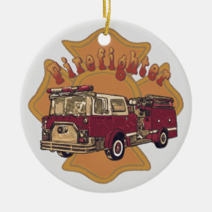 Cerámica adorno de camión de bomberos Cruz de Malta