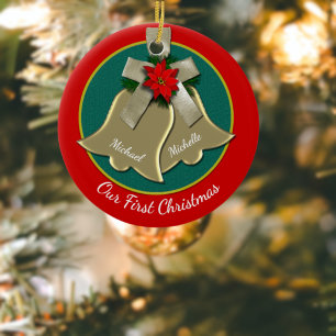 Cerámica Adorno de campanas de oro de la primera Navidad de