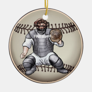 Cerámica Adorno de catcher de béisbol con nombre personaliz