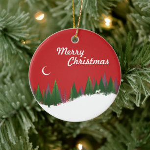 Cerámica Adorno de Círculo de Escena de Bosque de Navidad