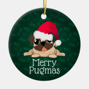 Cerámica Adorno de círculo de pug de Navidad