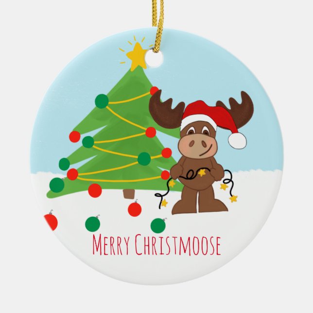 Cerámica Adorno de Círculo Feliz Christmoose (Frente)