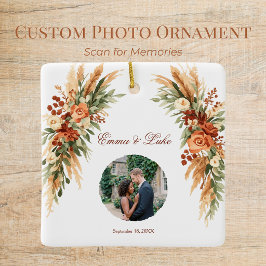 Cerámica Adorno de código QR de foto floral boho | Personal