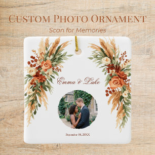 Cerámica Adorno de código QR de foto floral boho Personal