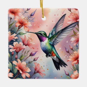 Cerámica adorno de colibrí floral