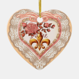 Cerámica adorno de corazón encaje Fleur De Lis