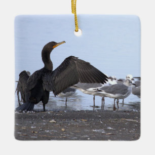 Cerámica Adorno de Cormorán y Gaviotas