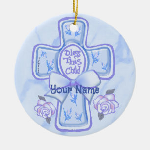 Cerámica Adorno de cruz cristiana Blue Bless This Child