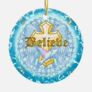 Cerámica Adorno de Cruz Cristiana de Oro Believe