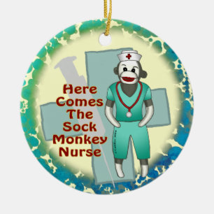 Cerámica Adorno de enfermera de mono de calcetín con nombre