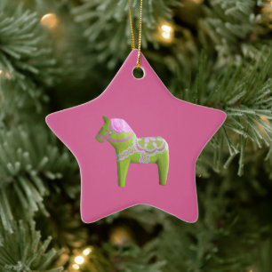 Cerámica Adorno de estrella de caballo Dala rosa y verde