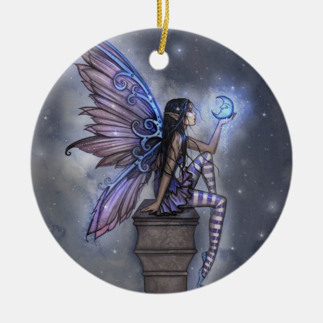 Cerámica Adorno de Fantasía Hada de Luna Azul (Frente)