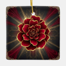 Adorno de Flor Art Déco Rojo Intenso con Acento Do
