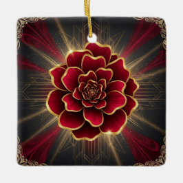 Cerámica Adorno de Flor Art Déco Rojo Intenso con Acento Do
