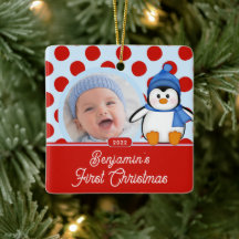Adorno de foto de la primera Navidad de bebé pingü