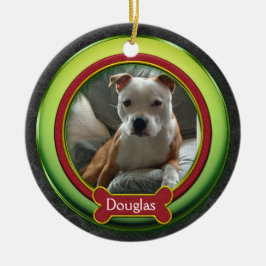 Cerámica Adorno de Foto de Mascota Navidad Rojo Verde