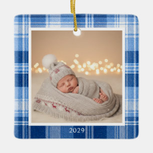 Cerámica Adorno de foto de Navidad con cuadros azules para
