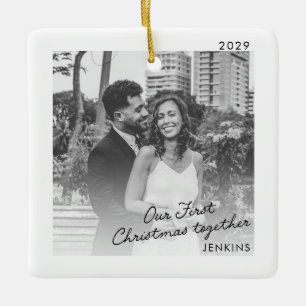 Cerámica Adorno de Foto de Nuestra Primera Navidad Juntos M