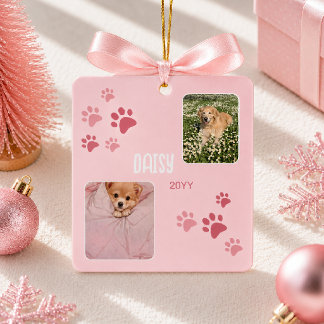 Cerámica Adorno de foto de pata de perro rosa personalizado