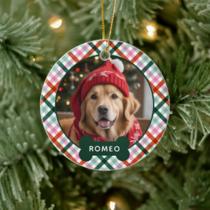 Cerámica Adorno de Foto de Perro con Cuadros Navideños
