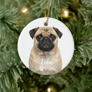 Cerámica Adorno de foto de perro Pug cervato personalizado