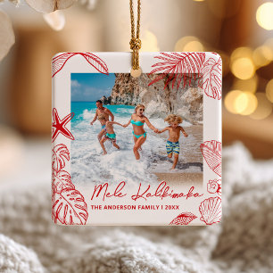 Cerámica Adorno de Foto Mele Kalikimaka Tropical Rojo