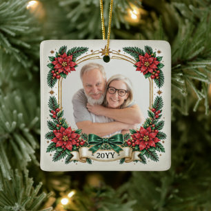 Cerámica Adorno de Foto Personalizado, Flor de Nochebuena F