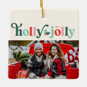 Cerámica Adorno de Foto Retro Familiar Holly Jolly