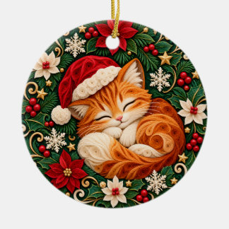 Cerámica Adorno de gato de Navidad Gato dormido lindo Fiest