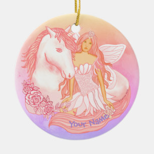 Cerámica Adorno de Hada y Unicornio