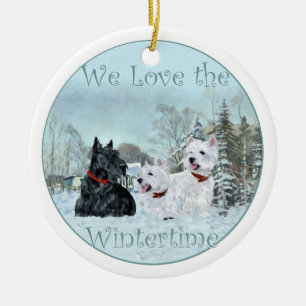 Cerámica Adorno de invierno de Scottie y Westies