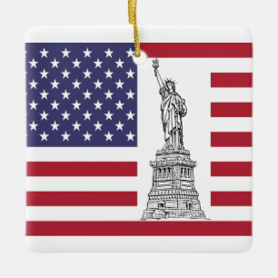 Cerámica Adorno de la Estatua de la Libertad y la Bandera A