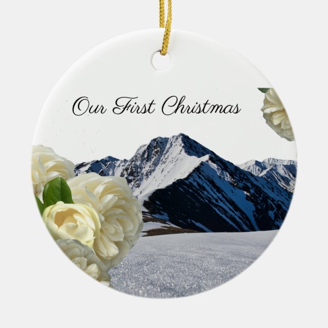 Cerámica Adorno de la primera montaña de Navidad Rosa (Frente)