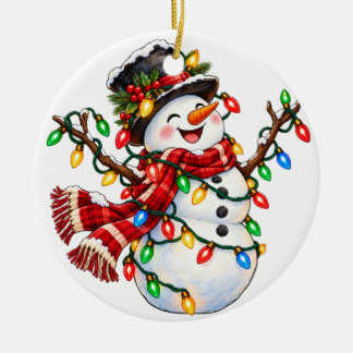 Cerámica Adorno de luces de Navidad de muñeco de nieve lind