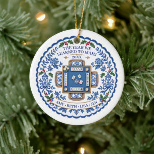 Cerámica Adorno de Mahjong Chinoiserie Azul Blanco Nombres