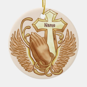 Cerámica Adorno de manos de oración cristiana Cruz